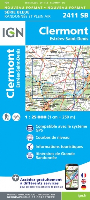 Online bestellen: Wandelkaart - Topografische kaart 2411SB Estrées-St-Denis, Clermont | IGN - Institut Géographique National
