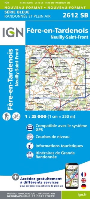 Online bestellen: Wandelkaart - Topografische kaart 2612SB Fère-en-Tardenois, Neuilly-St-Front | IGN - Institut Géographique National