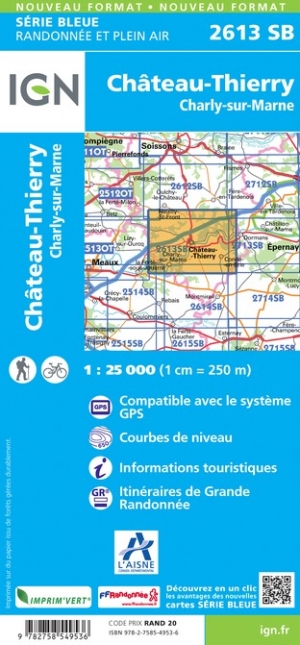 Online bestellen: Wandelkaart - Topografische kaart 2613SB Château-Thierry, Charly-sur-Marne | IGN - Institut Géographique National