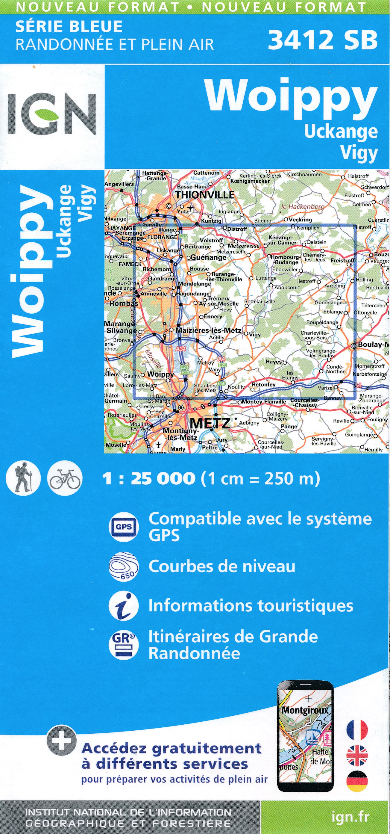 Online bestellen: Wandelkaart - Topografische kaart 3412SB Woippy | IGN - Institut Géographique National