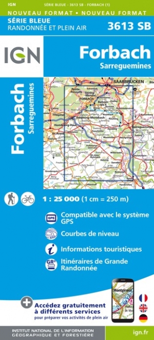 Online bestellen: Wandelkaart - Topografische kaart 3613SB Forbach - Sarreguemines | IGN - Institut Géographique National