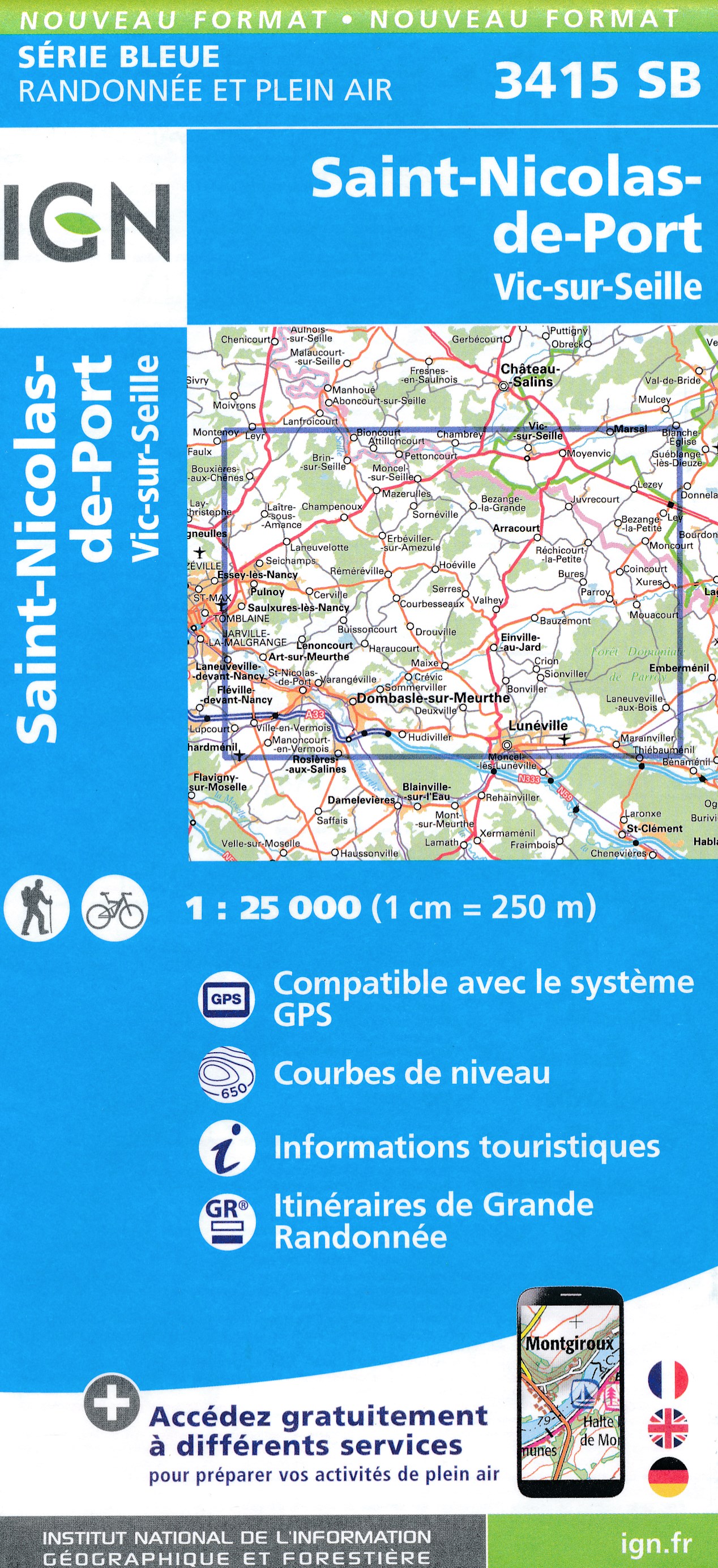 Online bestellen: Wandelkaart - Topografische kaart 3415SB Saint-Nicolas-de-Port | IGN - Institut Géographique National