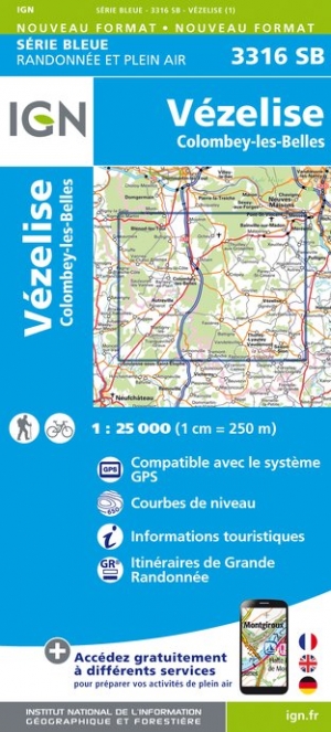 Online bestellen: Wandelkaart - Topografische kaart 3316SB Vézelise | IGN - Institut Géographique National