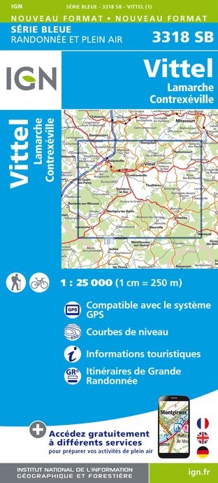 Online bestellen: Topografische kaart - Wandelkaart 3318SB Vittel | IGN - Institut Géographique National