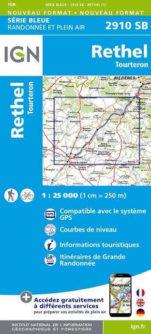 Online bestellen: Wandelkaart - Topografische kaart 2910SB Rethel - Tourteron | IGN - Institut Géographique National
