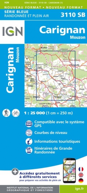 Online bestellen: Wandelkaart - Topografische kaart 3110SB Carignan | IGN - Institut Géographique National