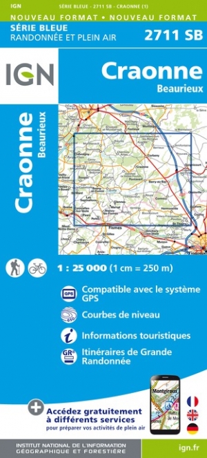 Online bestellen: Wandelkaart - Topografische kaart 2711SB Craonne - Beaurieux | IGN - Institut Géographique National