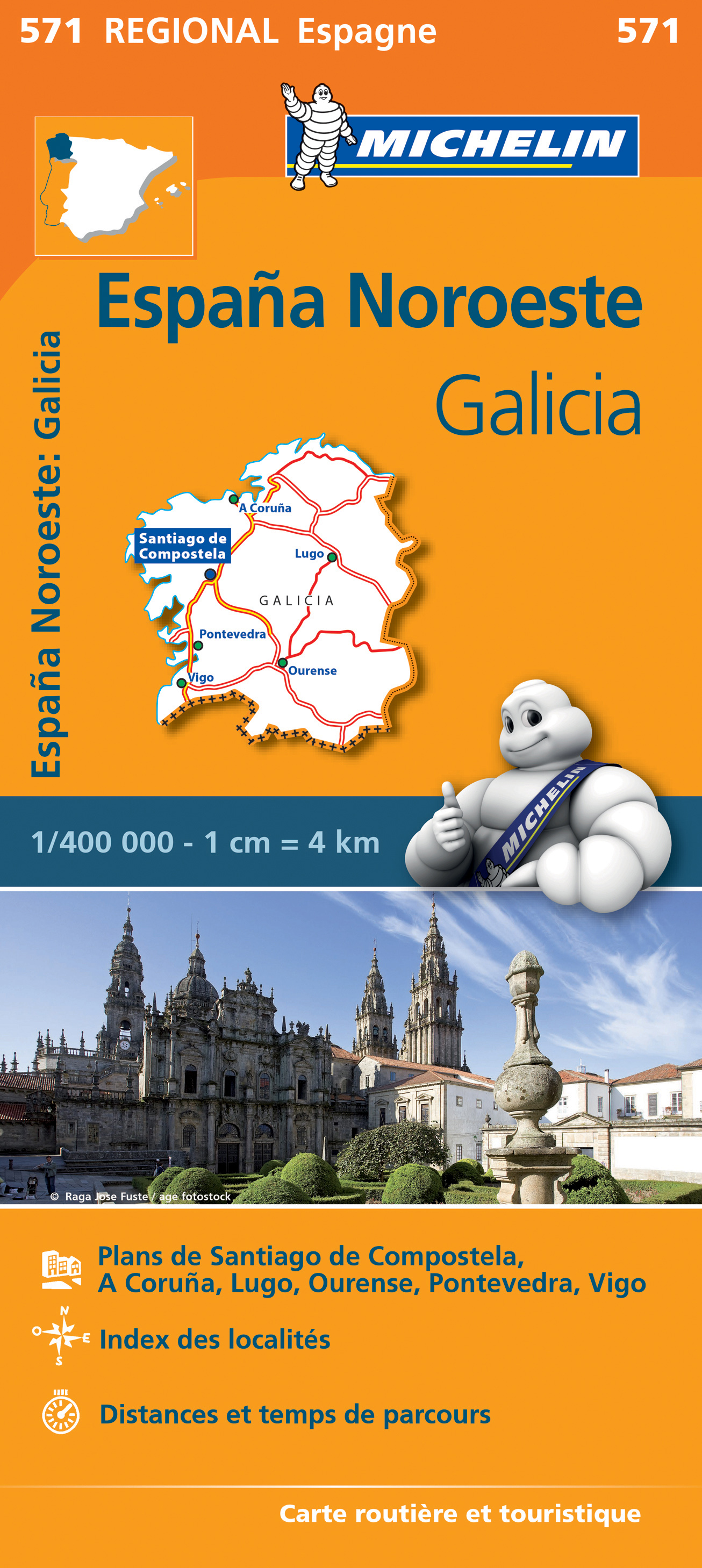 Online bestellen: Wegenkaart - landkaart 571 Galicia - Santiago de Compostela - Vigo - La Curuna (Galicië) noordwest Spanje | Michelin