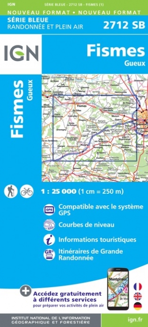 Online bestellen: Wandelkaart - Topografische kaart 2712SB Gueux - Fismes | IGN - Institut Géographique National