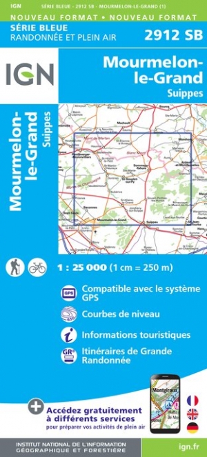 Online bestellen: Wandelkaart - Topografische kaart 2912SB Mourmelon-le-Grand | IGN - Institut Géographique National