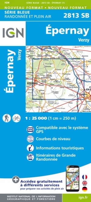 Online bestellen: Wandelkaart - Topografische kaart 2813SB Epernay-Verzy | IGN - Institut Géographique National