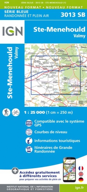 Online bestellen: Wandelkaart - Topografische kaart 3013SB Ste-Menehould | IGN - Institut Géographique National
