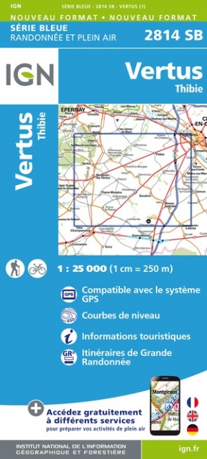 Online bestellen: Wandelkaart - Topografische kaart 2814SB Thibie - Vertus | IGN - Institut Géographique National