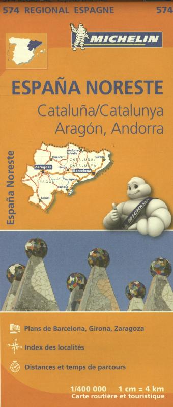 Landkaart - wegenkaart 574 Aragon - Cataluna - Catalunya - Barcelona - Andorra - Zaragoza | Michelin | 