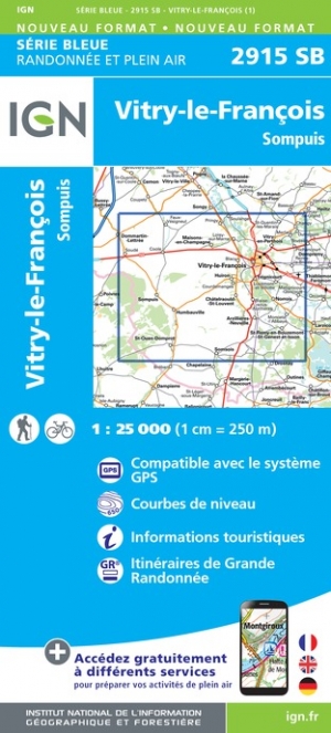 Online bestellen: Wandelkaart - Topografische kaart 2915SB Vitry-le-François, Sompuis | IGN - Institut Géographique National