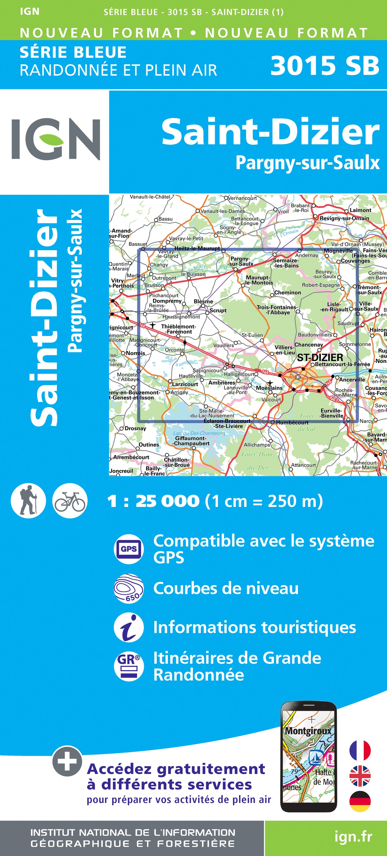 Online bestellen: Wandelkaart - Topografische kaart 3015SB Saint-Dizier, Pargny-sur-Saulx | IGN - Institut Géographique National