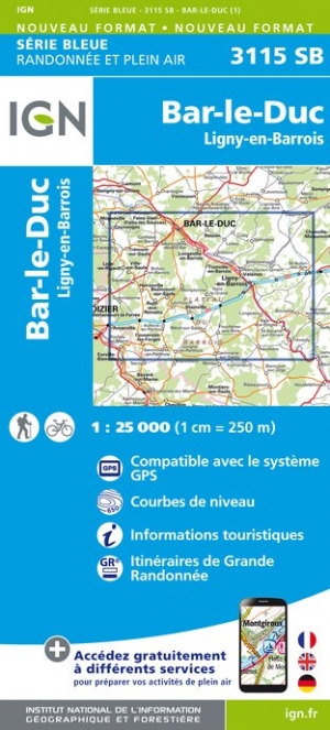 Online bestellen: Wandelkaart - Topografische kaart 3115SB Bar-le-Duc | IGN - Institut Géographique National