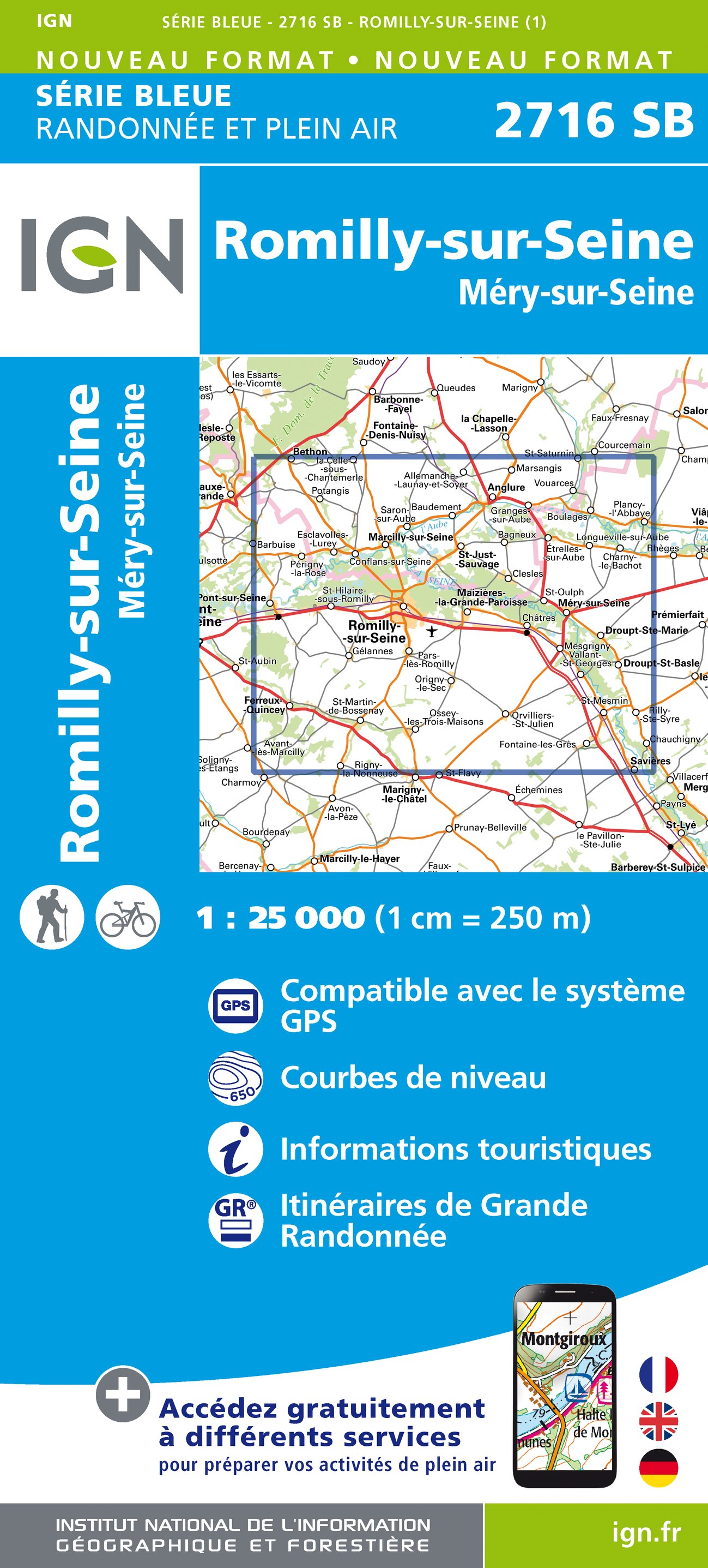 Online bestellen: Wandelkaart - Topografische kaart 2716SB Romilly-sur-Seine | IGN - Institut Géographique National
