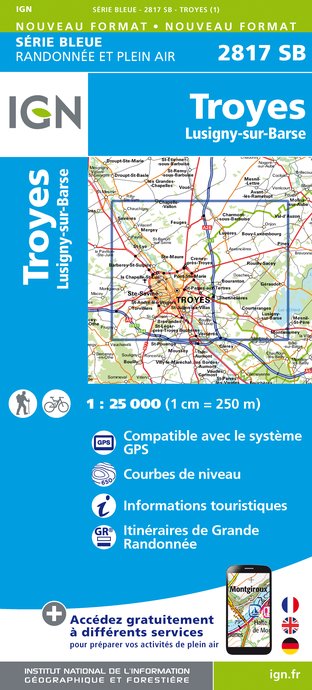 Online bestellen: Wandelkaart - Topografische kaart 2817SB Troyes, Lusigny-sur-Barse | IGN - Institut Géographique National