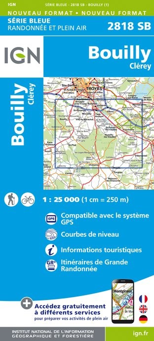 Online bestellen: Topografische kaart - Wandelkaart 2818SB Bouilly | IGN - Institut Géographique National