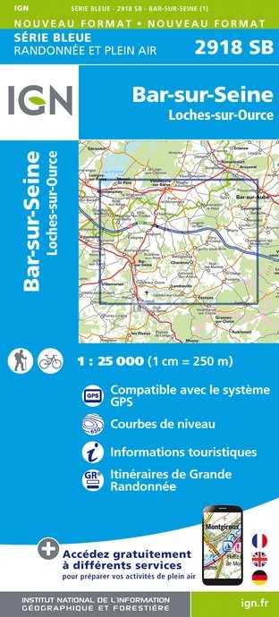 Online bestellen: Topografische kaart - Wandelkaart 2918SB Bar-sur-Seine | IGN - Institut Géographique National