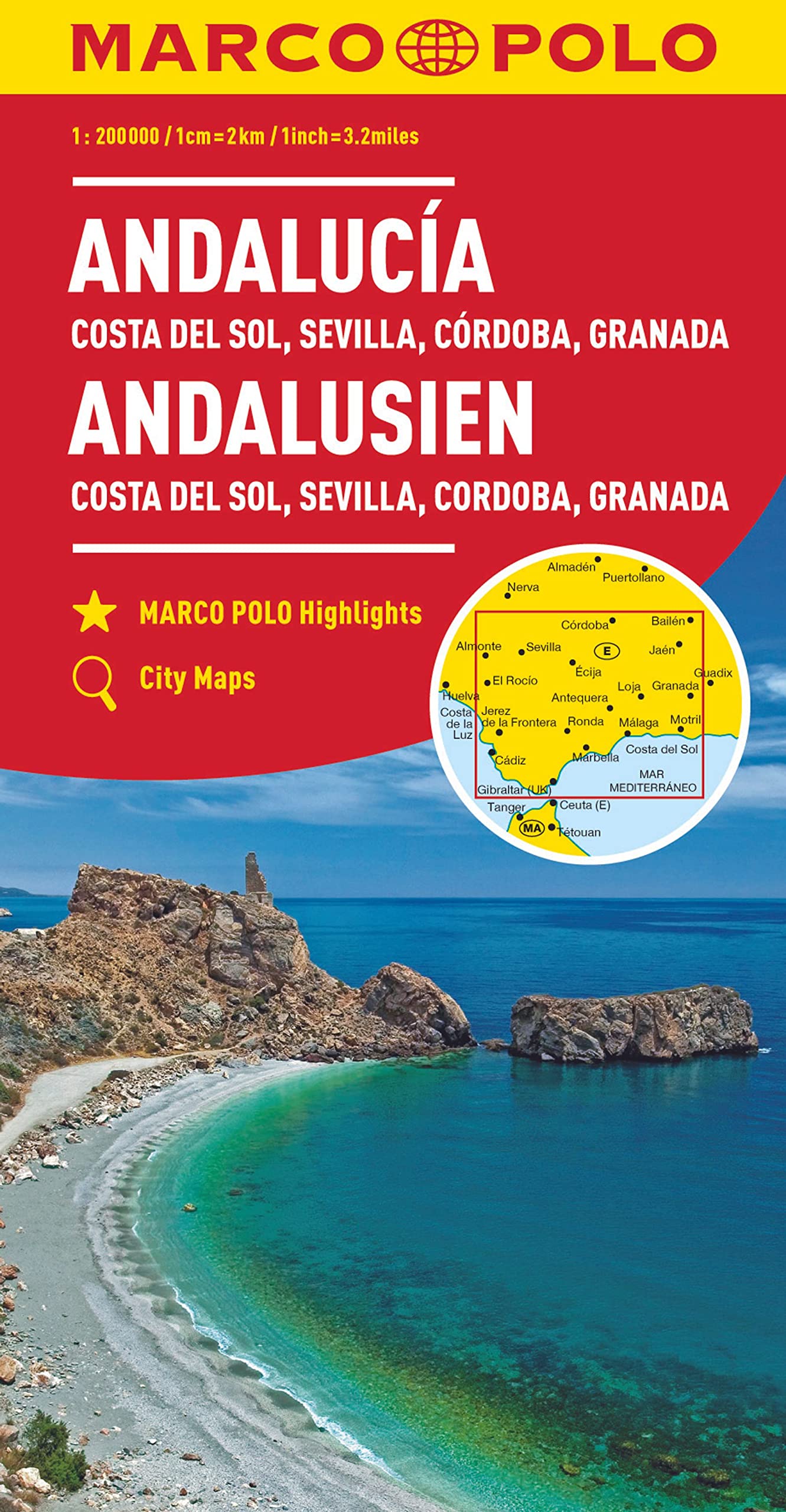 Online bestellen: Wegenkaart - landkaart Andalusien- Costa del Sol - Seville - Cordoba - Granada (Andalusië) | Marco Polo