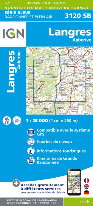 Online bestellen: Topografische kaart - Wandelkaart 3120SB Langres - Auberive | IGN - Institut Géographique National
