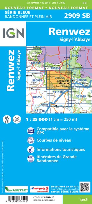 Online bestellen: Wandelkaart - Topografische kaart 2909SB Renwez-Signy, L'Abbaye | IGN - Institut Géographique National