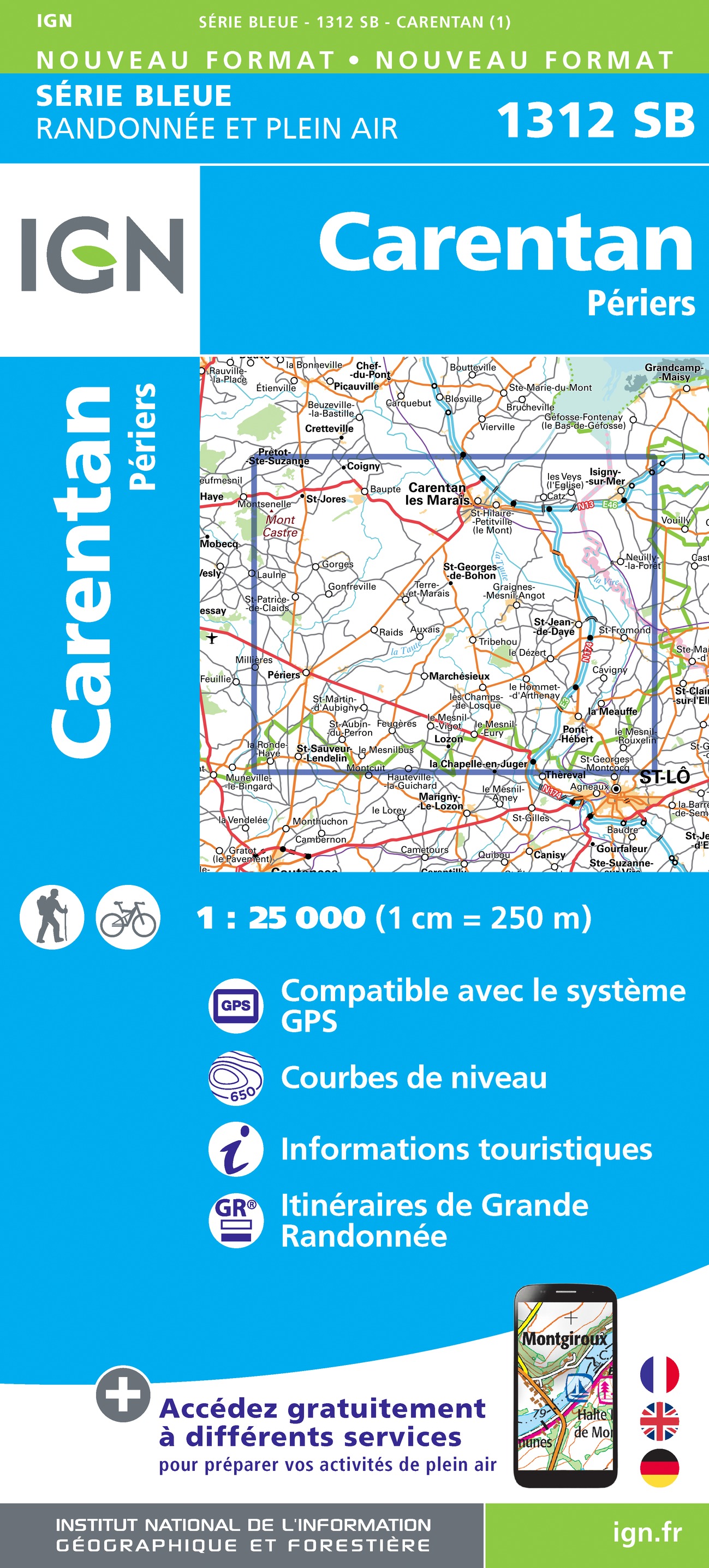Online bestellen: Wandelkaart - Topografische kaart 1312SB Carentan - Periers | IGN - Institut Géographique National
