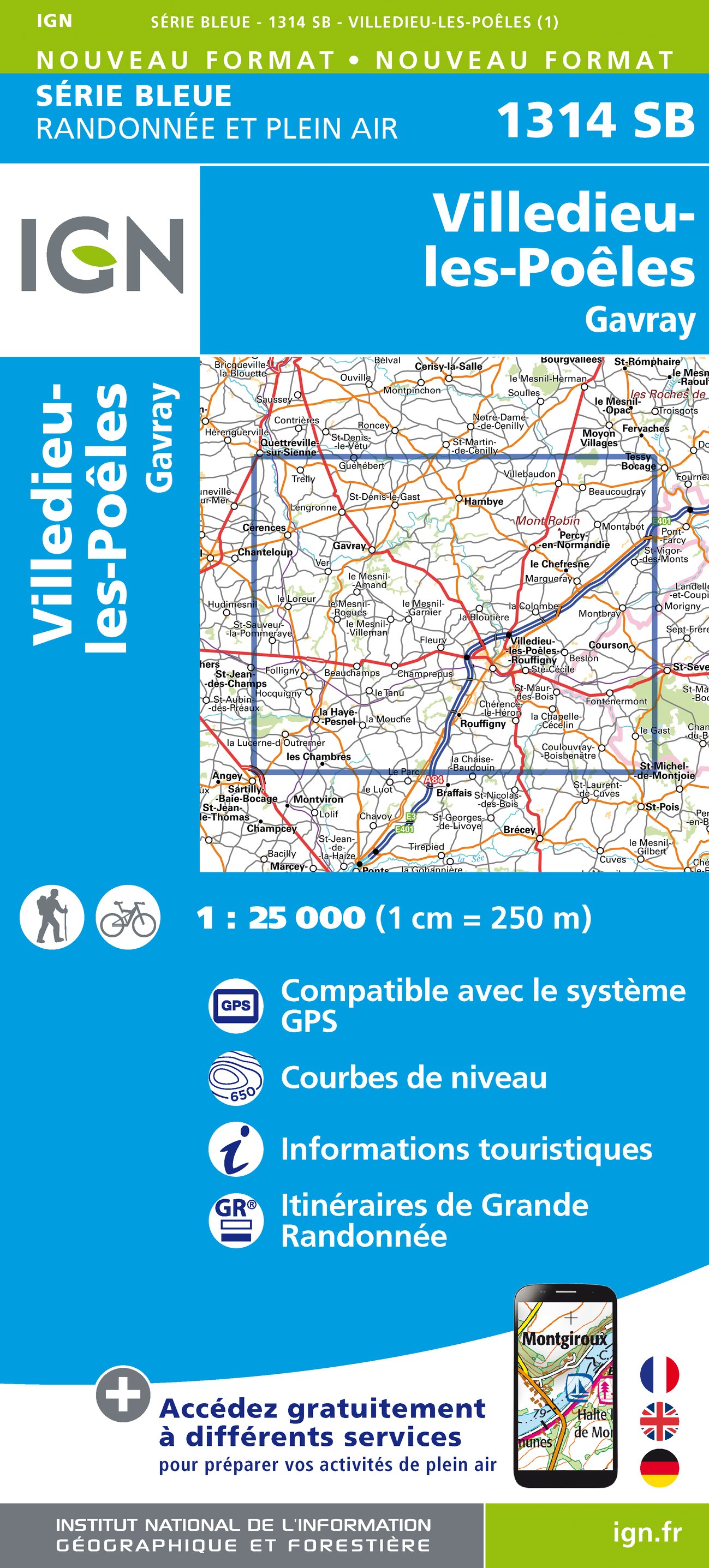 Online bestellen: Wandelkaart - Topografische kaart 1314SB Villedieu-les-Poêlles, Gavray | IGN - Institut Géographique National