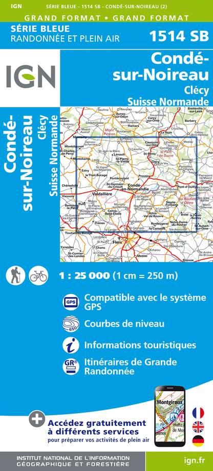 Online bestellen: Topografische kaart - Wandelkaart 1514SB Condé-sur-Noireau | IGN - Institut Géographique National