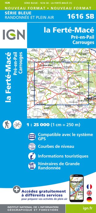 Online bestellen: Wandelkaart - Topografische kaart 1616SB La Ferté-Macé, Pré-en-Pail, Carrouges | IGN - Institut Géographique National