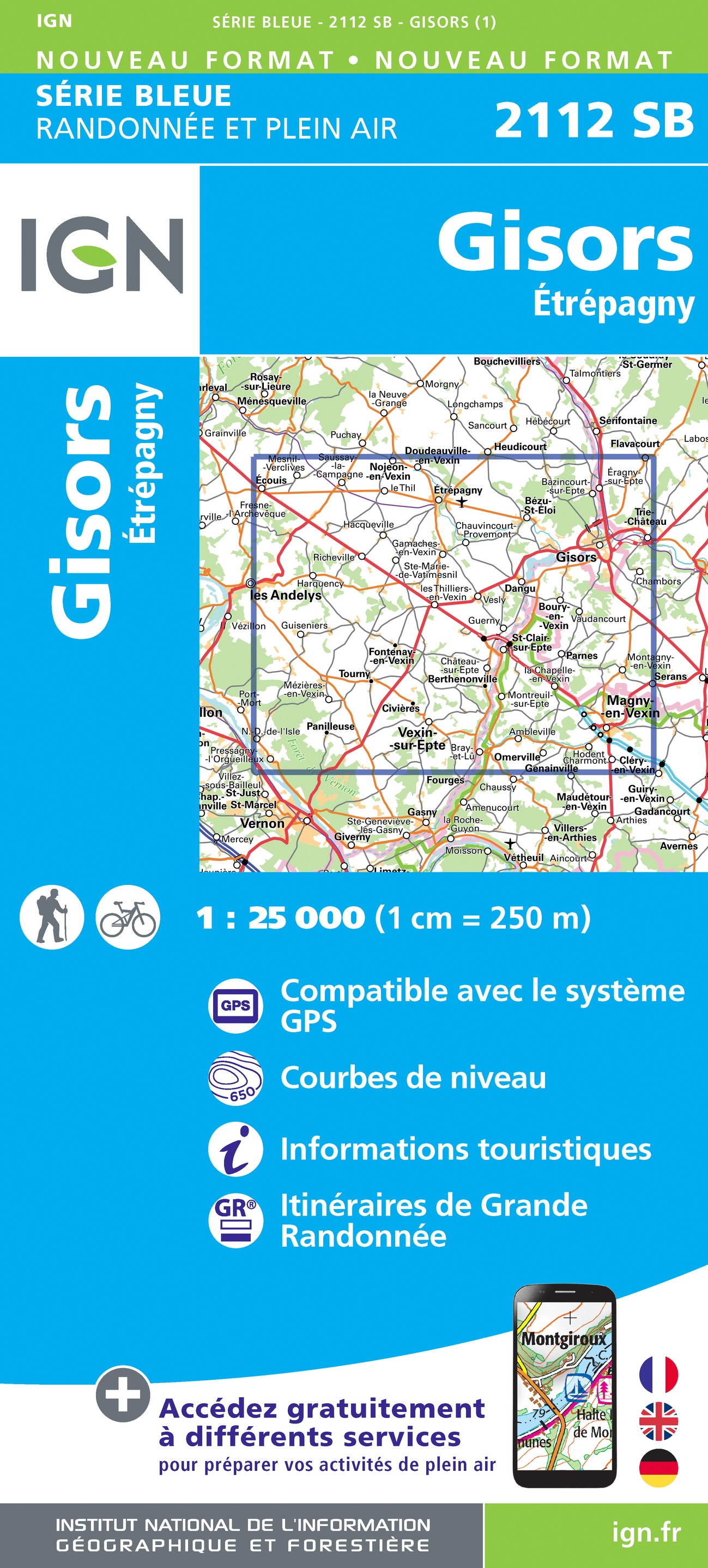 Online bestellen: Wandelkaart - Topografische kaart 2112SB Gisors - Etrépagny | IGN - Institut Géographique National