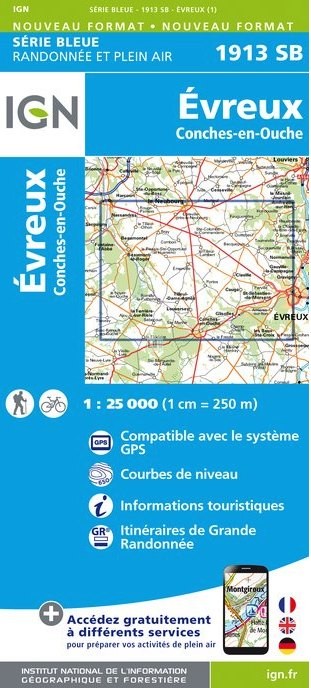 Online bestellen: Wandelkaart - Topografische kaart 1913SB Evreux - Conches-en-Ouche | IGN - Institut Géographique National