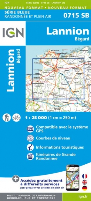Online bestellen: Wandelkaart - Topografische kaart 0715SB Bégard - Lannion | IGN - Institut Géographique National