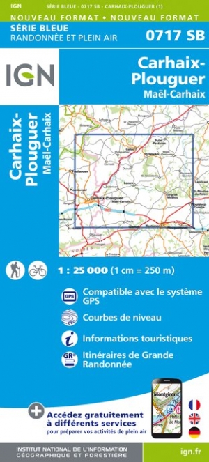 Online bestellen: Wandelkaart - Topografische kaart 0717SB Carhaix-Plouguer, Maël-Carhaix | IGN - Institut Géographique National