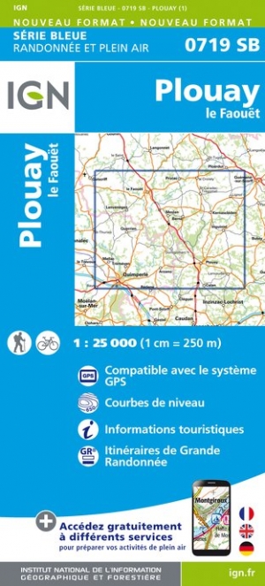 Online bestellen: Wandelkaart - Topografische kaart 0719SB Plouay - Le Faouet | IGN - Institut Géographique National