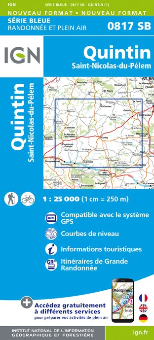 Online bestellen: Wandelkaart - Topografische kaart 0817SB Quintin - St-Nicolas-du-Pelem | IGN - Institut Géographique National