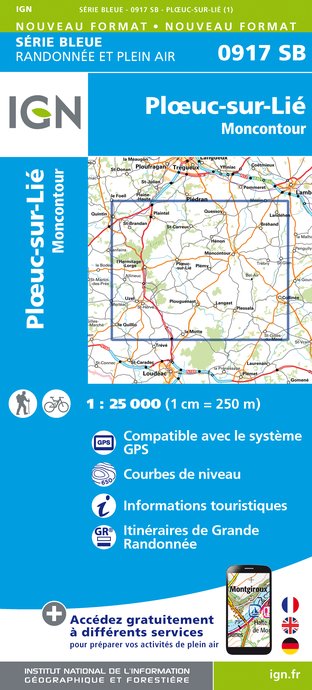Online bestellen: Wandelkaart - Topografische kaart 0917SB Ploeuc-sur-Lié - Moncontour | IGN - Institut Géographique National