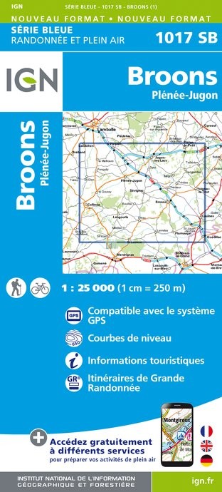 Online bestellen: Wandelkaart - Topografische kaart 1017SB Broons - Plenee Jugon | IGN - Institut Géographique National