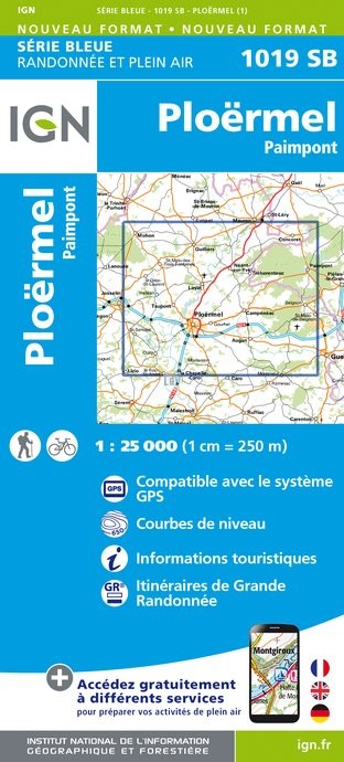 Online bestellen: Wandelkaart - Topografische kaart 1019SB Paimpont - Ploërmel | IGN - Institut Géographique National