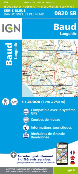 Online bestellen: Wandelkaart - Topografische kaart 0820SB Baud - Languidic | IGN - Institut Géographique National