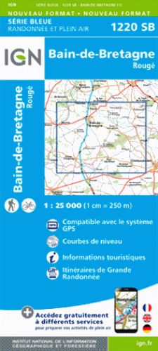 Online bestellen: Wandelkaart - Topografische kaart 1220SB Bain-de-Bretagne - Rougé | IGN - Institut Géographique National