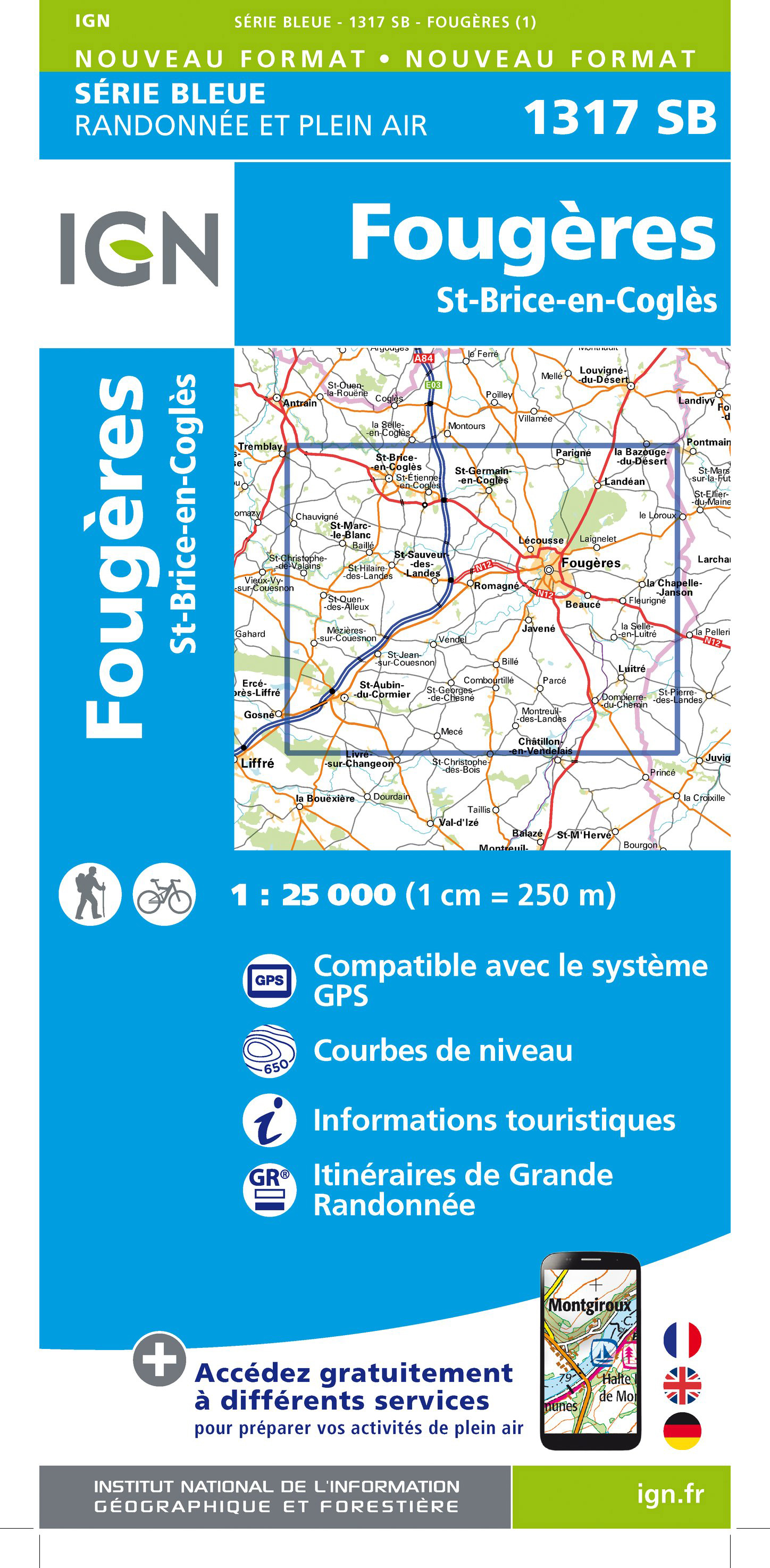 Wandelkaart 1317 SB - Serie Bleue Fougères - St-Brice-en-Coglès | IGN