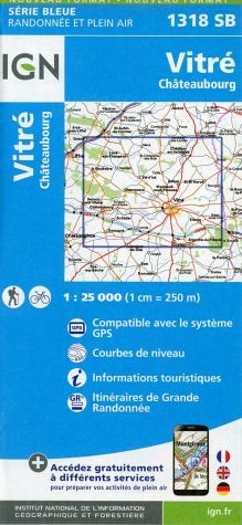 Online bestellen: Wandelkaart - Topografische kaart 1318SB Vitré - Châteaubourg | IGN - Institut Géographique National