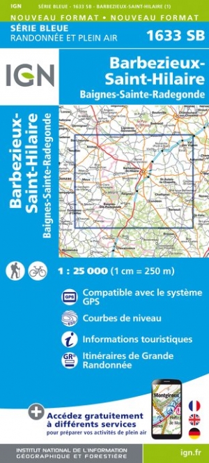 Online bestellen: Wandelkaart - Topografische kaart 1633SB Barbezieux-Saint-Hilaire | IGN - Institut Géographique National