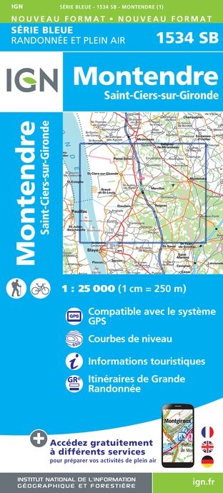 Online bestellen: Topografische kaart - Wandelkaart 1534SB Montendre, St-Ciers-sur-Girond | IGN - Institut Géographique National