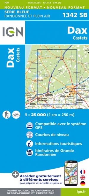 Online bestellen: Wandelkaart - Topografische kaart 1342SB Dax | IGN - Institut Géographique National