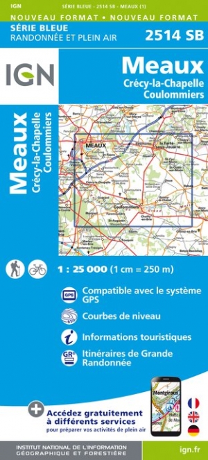 Online bestellen: Wandelkaart - Topografische kaart 2514SB Meaux | IGN - Institut Géographique National