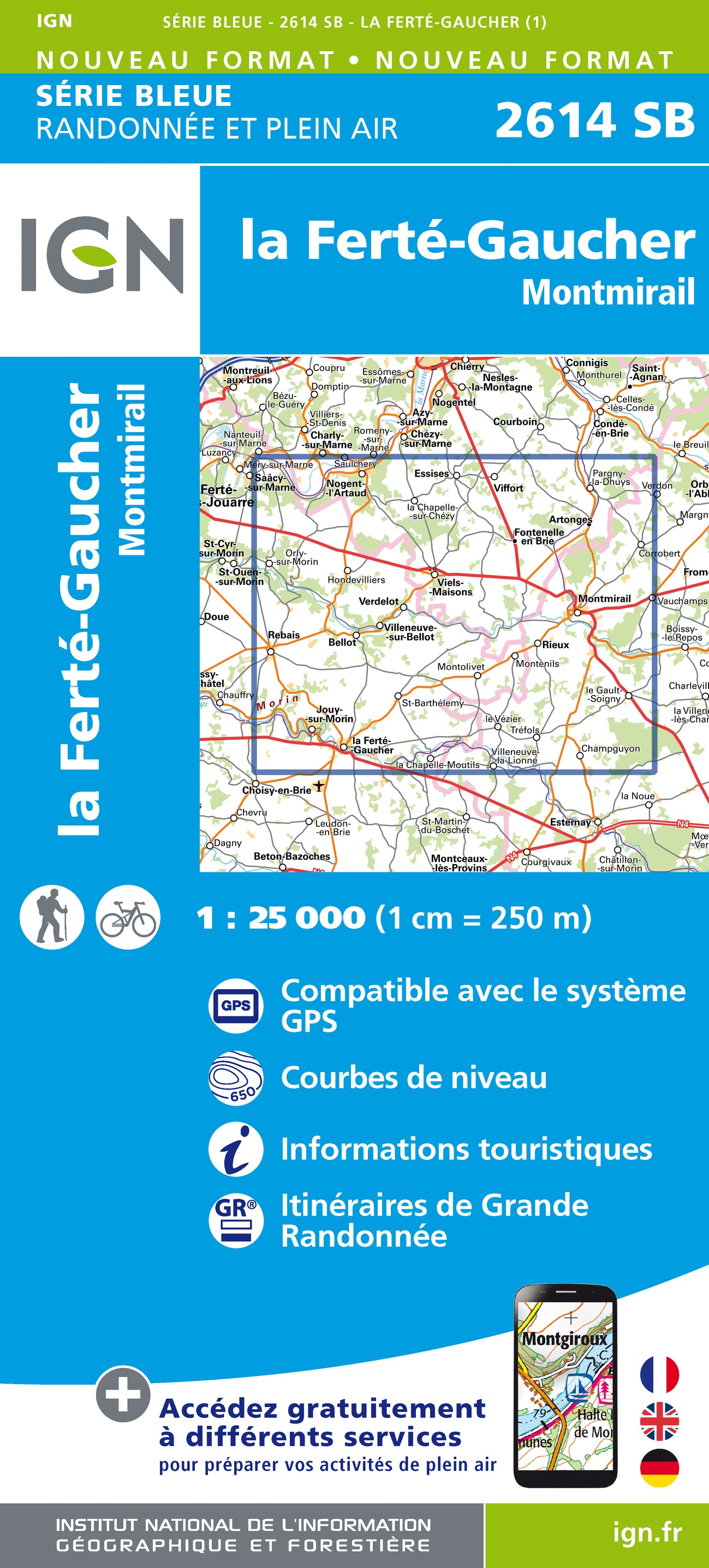 Online bestellen: Wandelkaart - Topografische kaart 2614SB La Ferté-Gaucher, Montmirail | IGN - Institut Géographique National